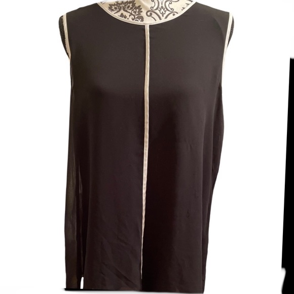 CALVIN KLEIN, sleeveless long black blouse with sheer black overlay, size L - Picture 1 of 8